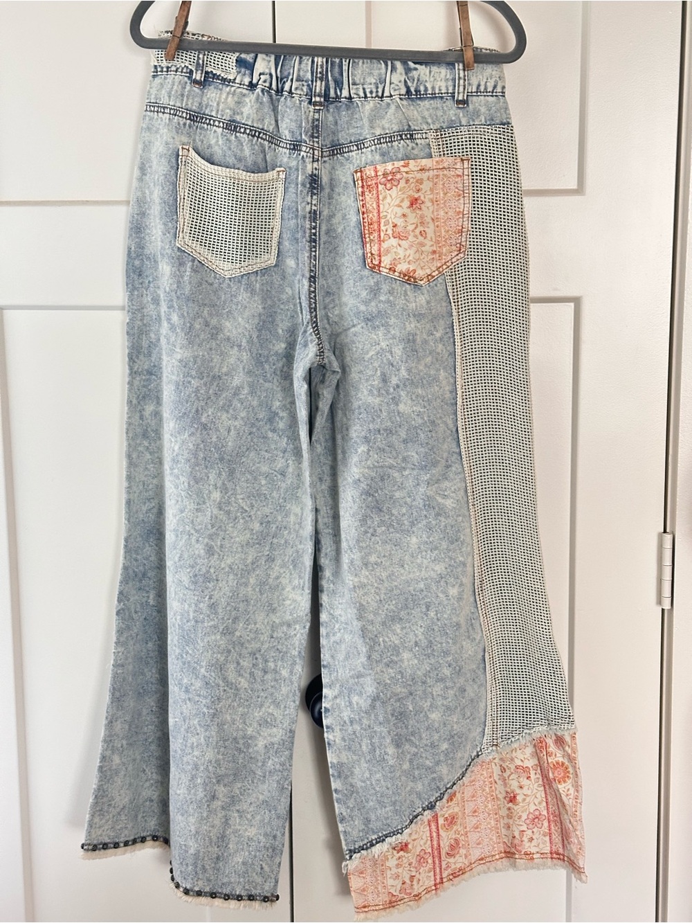 NEW POL patchwork raw edge pants in vintage denim - Picture 6 of 13